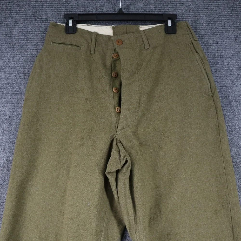 Vintage 1950s US Army Wool Field Trousers Mens 31 Olive Drab Button Fly Military